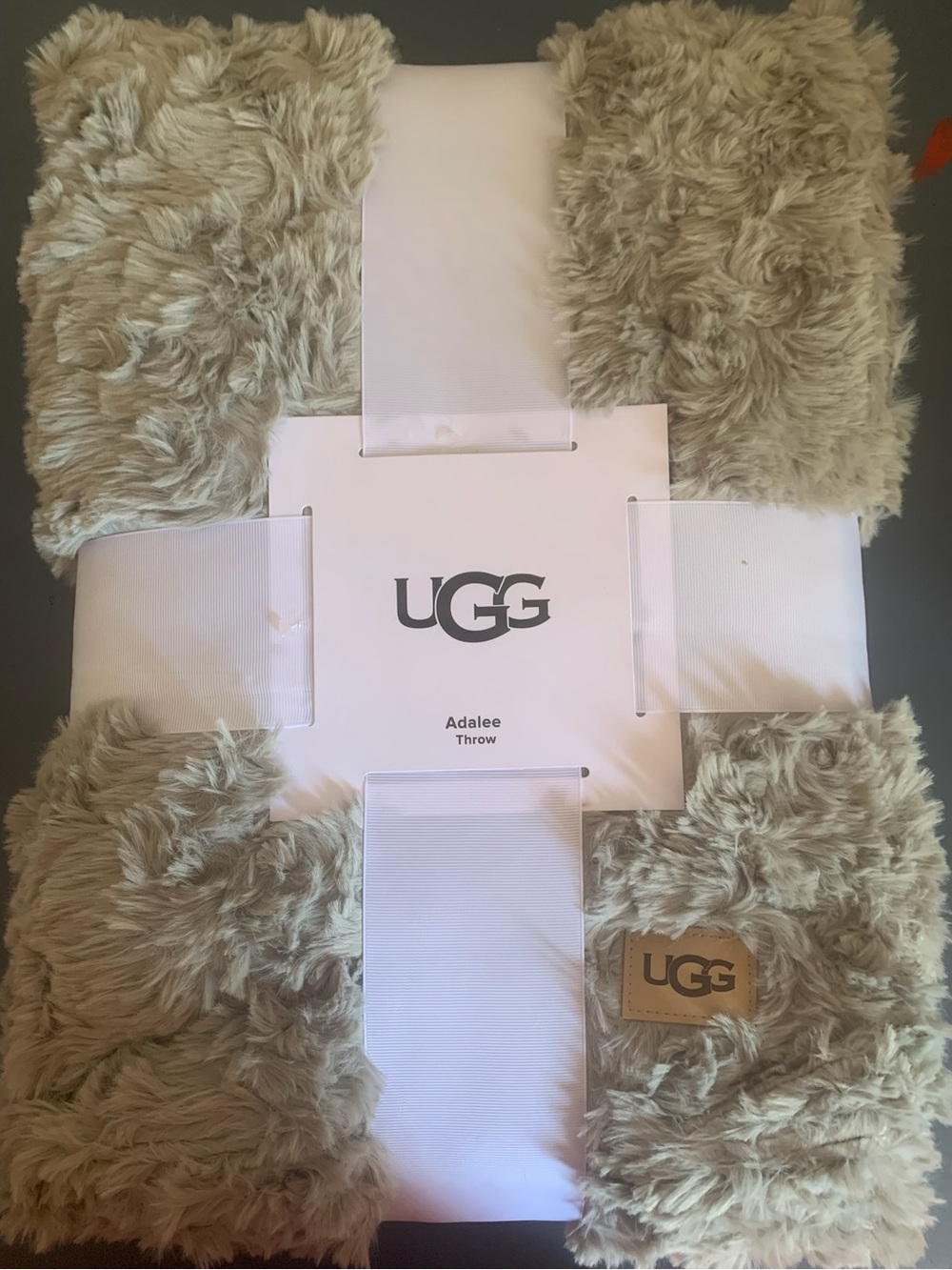 UGG Adalee Faux Fur Throw Blanket in Seal Gray Color 50 x 70 Inches NEW Luxury